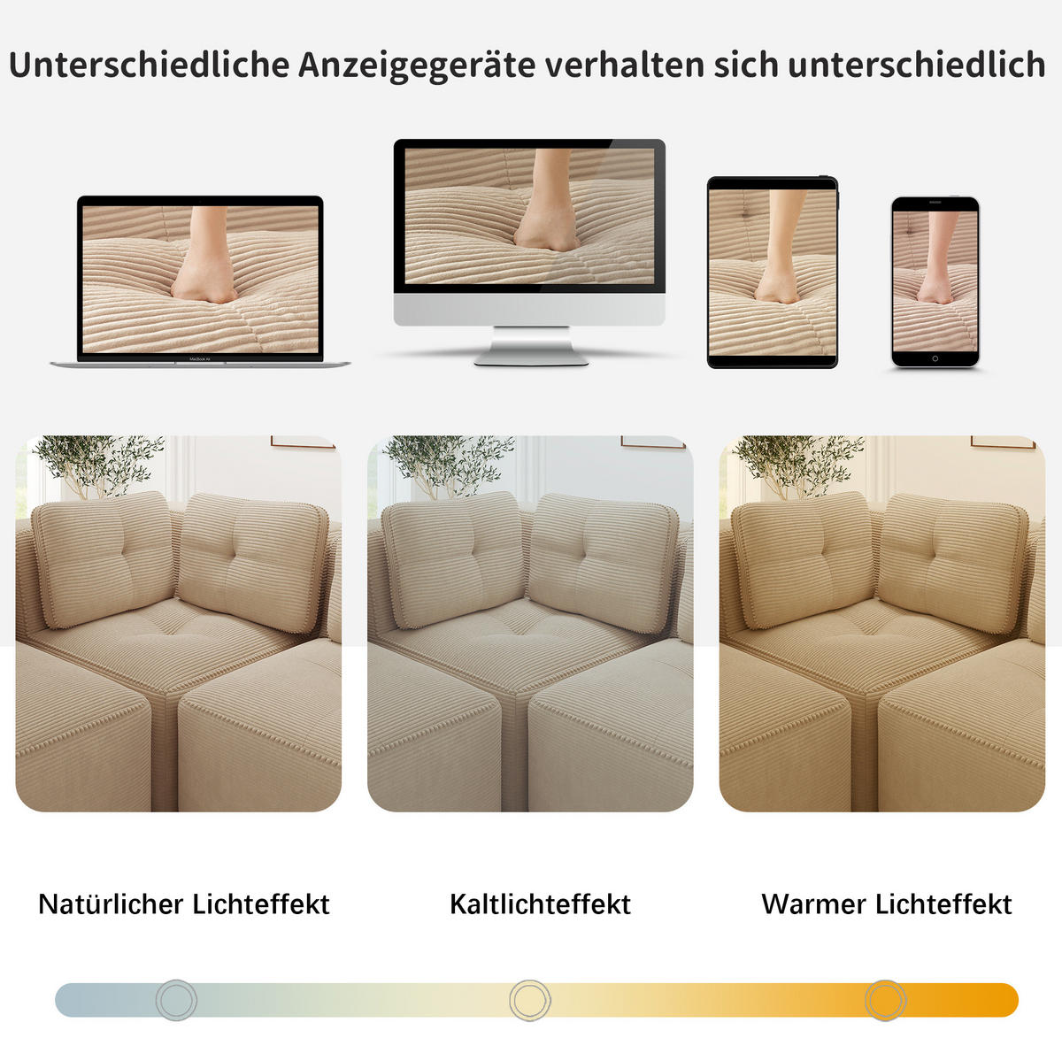 ECKSOFA 386/104/69 cm beige aus Cord mit modularem Design und breiten Armlehnen - Beige, Textil (104/386cm) - OKWISH