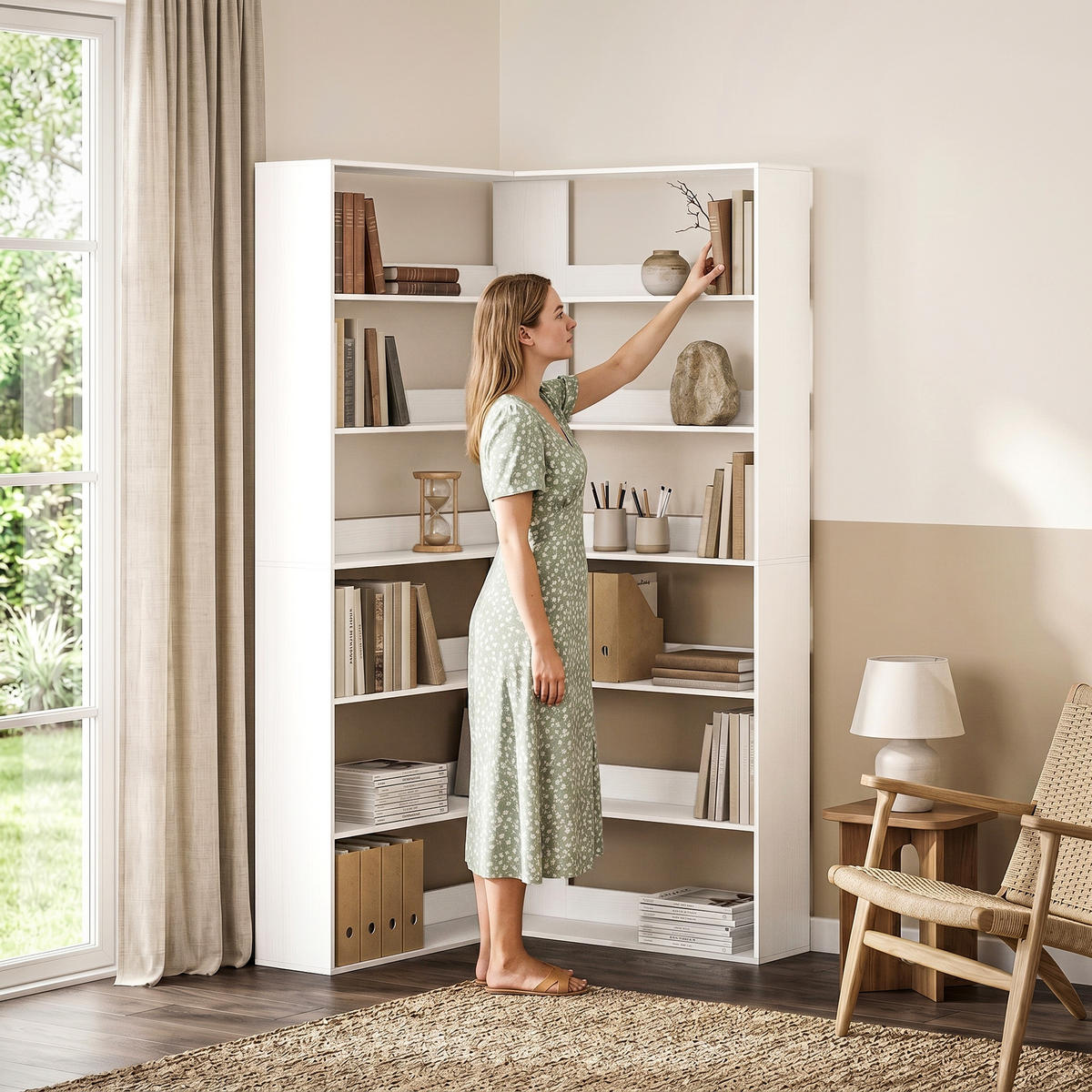 BÜCHERREGAL Spanplatte Weiß - Weiß, Holzwerkstoff (90/180/90cm) - HOMCOM