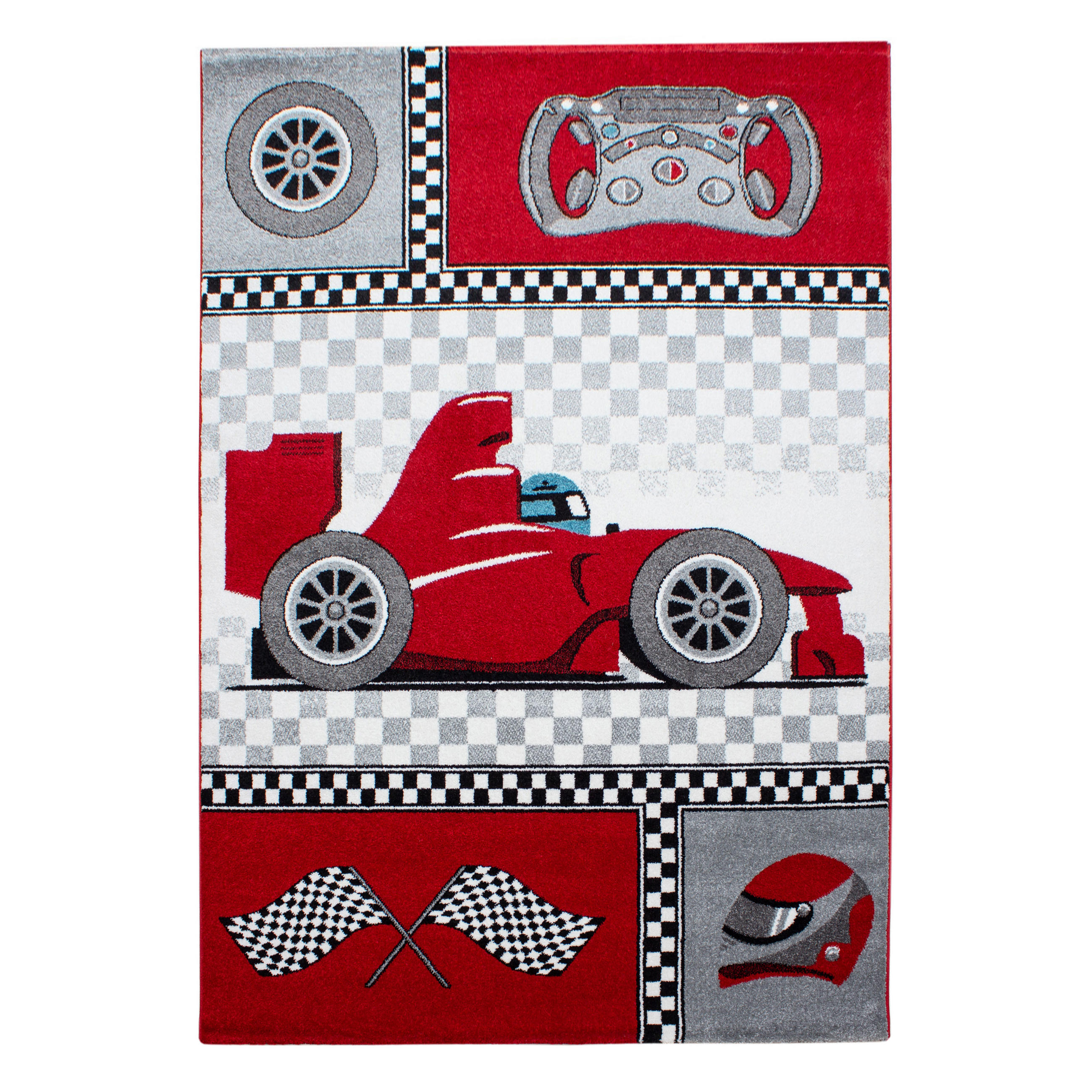 KINDERTEPPICH Rennwagen Polypropylen gewebt saugroboter Kurzflor Kinderzimmer Rot Rechteckig 120x170 - Rot, Textil (120/170cm) - KADIMA DESIGN