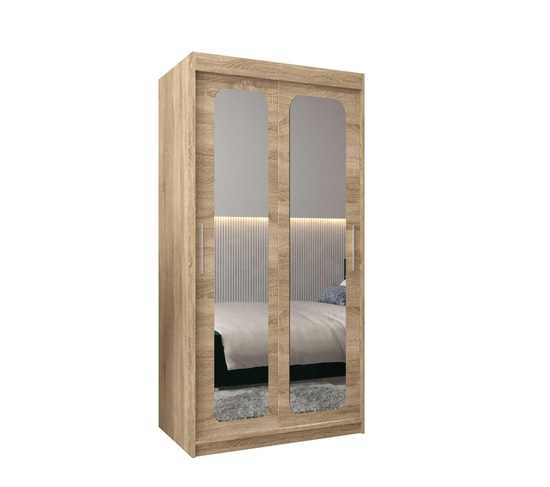 SCHWEBETÜRENSCHRANK 200/100/62 2-türig - Silberfarben/Sonoma Eiche, Holz/Kunststoff (100/200/62cm) - MÖBEL KRYSPOL