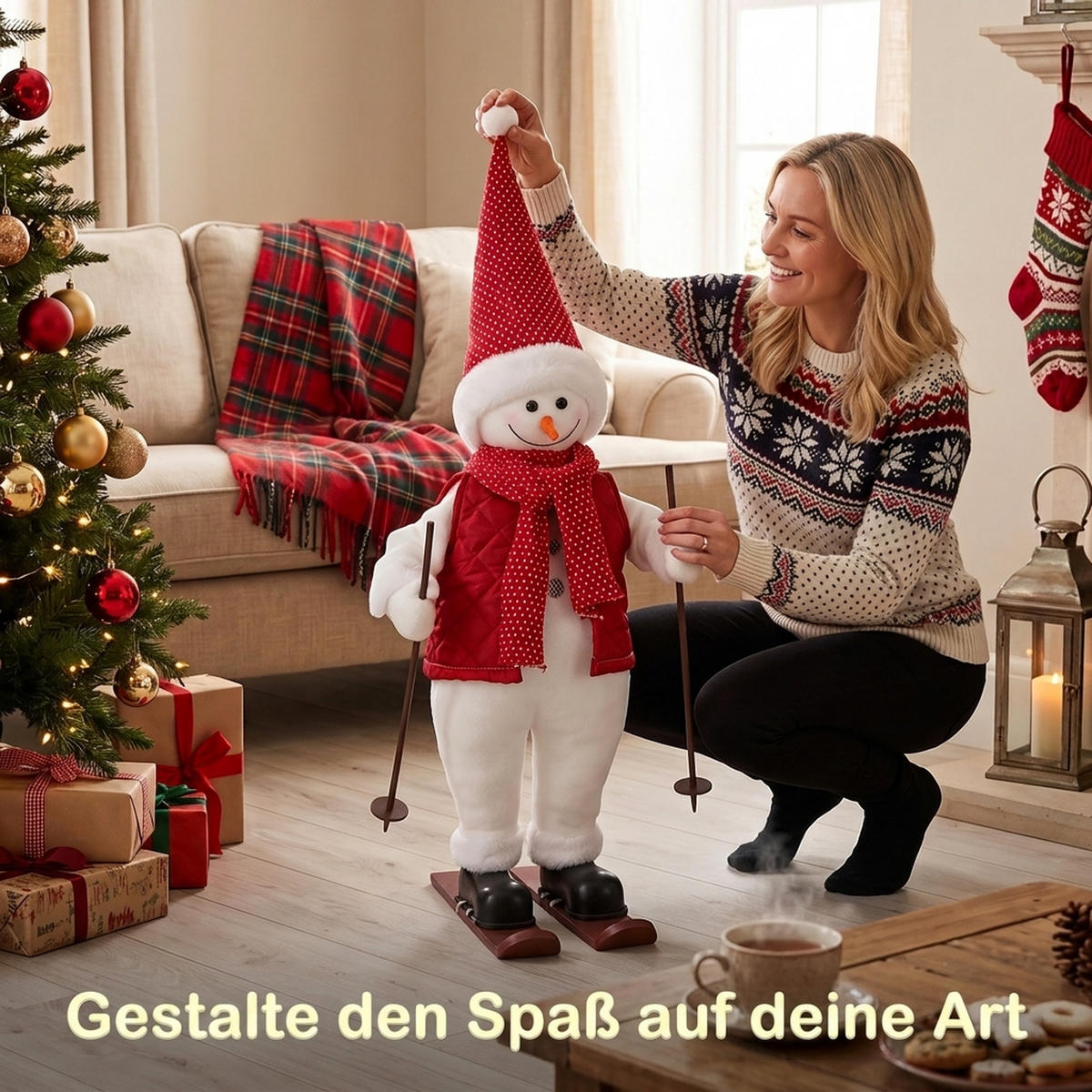SKIFAHRER-WEIHNACHTSMANN Polyester Metall Rot - Rot, Textil (31/65/30cm) - HOMCOM