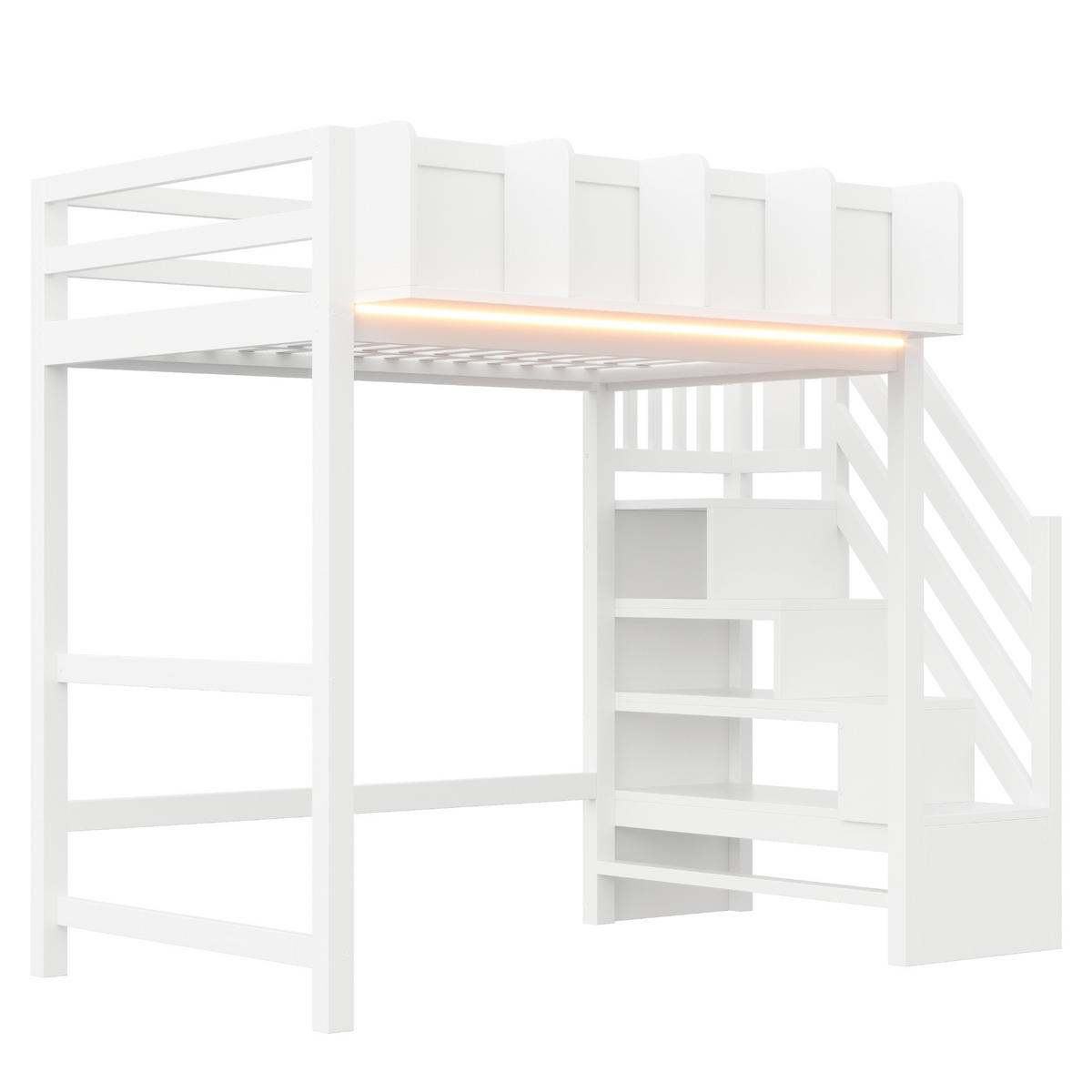 HOCHBETT mit Stauraum und LED 90x200 cm Holz White - Weiß, Holz (90/200cm) - Meubliv
