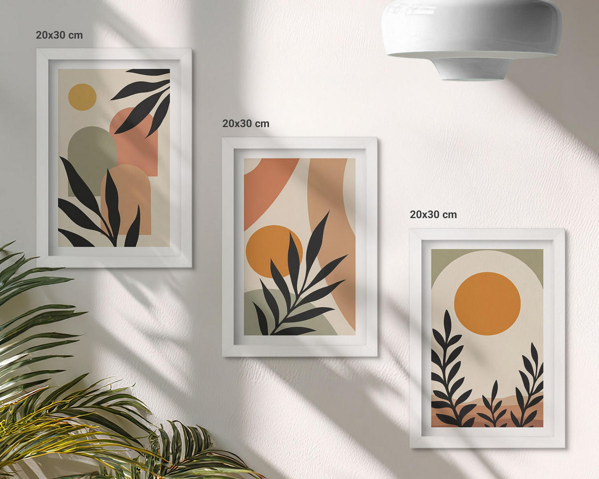 WANDBILDER 3er-Set - 20x30 cm Weißer Rahmen - Abstrakte Pflanzenformen - Weiß, Kunststoff (20/30cm) - ArtPrintCave