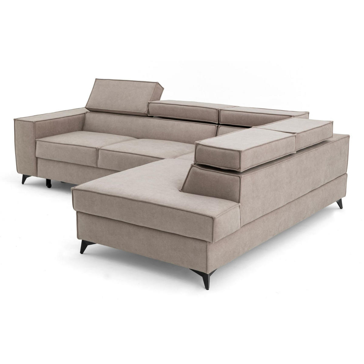 ECKSOFA PURE L Rechts mit Schlaffunktion 127x199 Velours Creme - Creme/Schwarz, Holz/Textil (204/281cm) - Muffo
