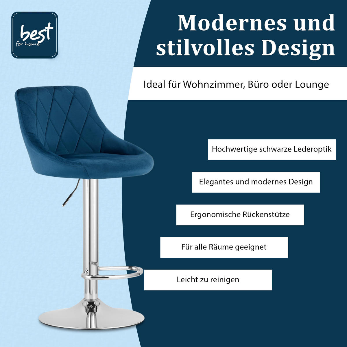 BARHOCKER, drehbar, HÖHENVERSTELLBAR, Velours, in Marineblau, Modernes Design - Blau, Textil (46/107/51cm) - Best For Home