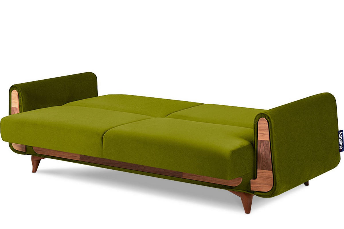 3-SITZER-SCHLAFSOFA GUSTAVO mit Armlehnen, grün - Braun/Olivgrün, Holz/Holzwerkstoff (230/98/98cm) - KONSIMO®