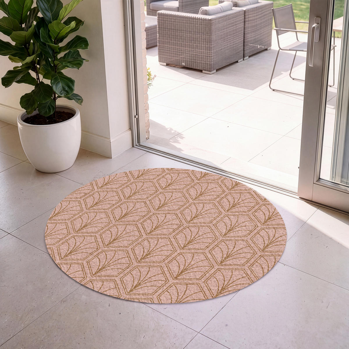 FUSSMATTE Lachsrosa - Muster - Geometrisch Schmutzfangmatte 120x120 cm - Altrosa, Kunststoff (120/120cm) - MuchoWow