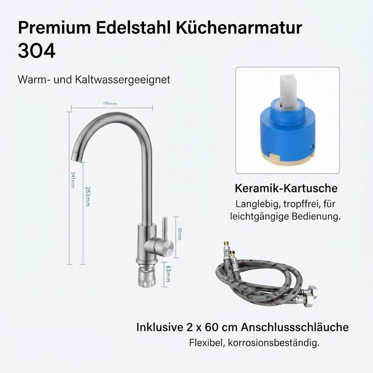 KÜCHENARMATUR, 41 x 19,5 cm, silber - Silberfarben, Metall (47/7/23cm) - Vallsero