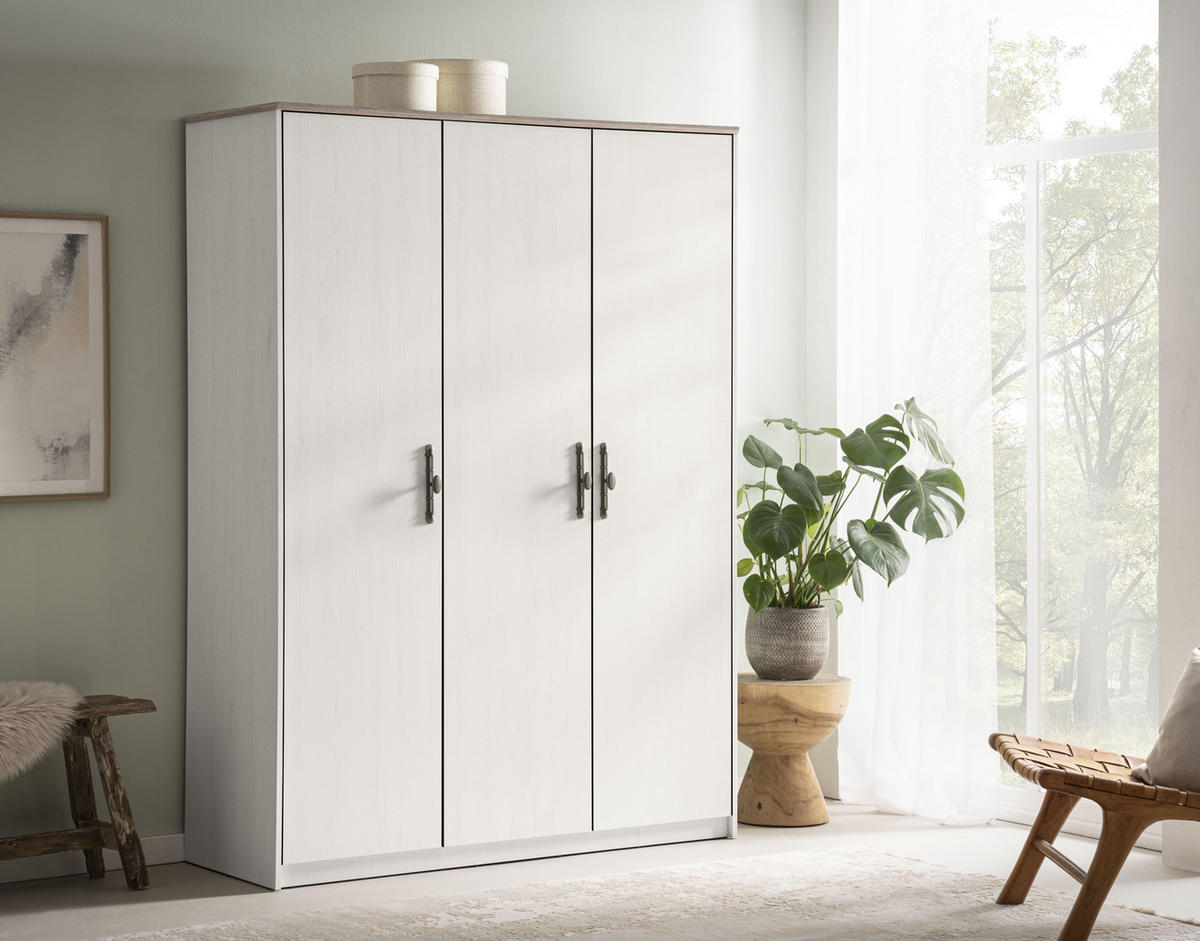KLEIDERSCHRANK C11 Pinie Weiß 138x193x51 cm - Pinienfarben, Holzwerkstoff (138/193/51cm) - Livojo