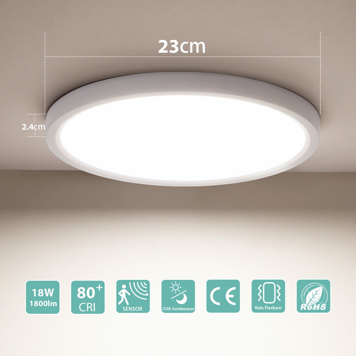 DECKENLEUCHTE CE1011DF LED mit Dämmerungssensor und Bewegungsmelder - Weiß, Kunststoff (24/24/2.9cm) - LOVHAUS