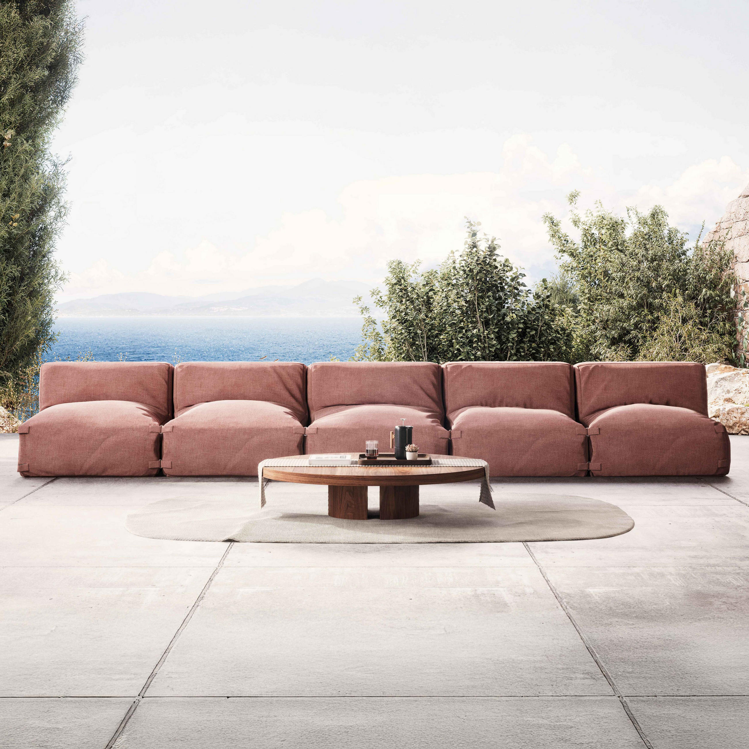 GARTENSOFA mit 5 Sitzplätzen, Terrakotta - Braun, Textil - Oviala