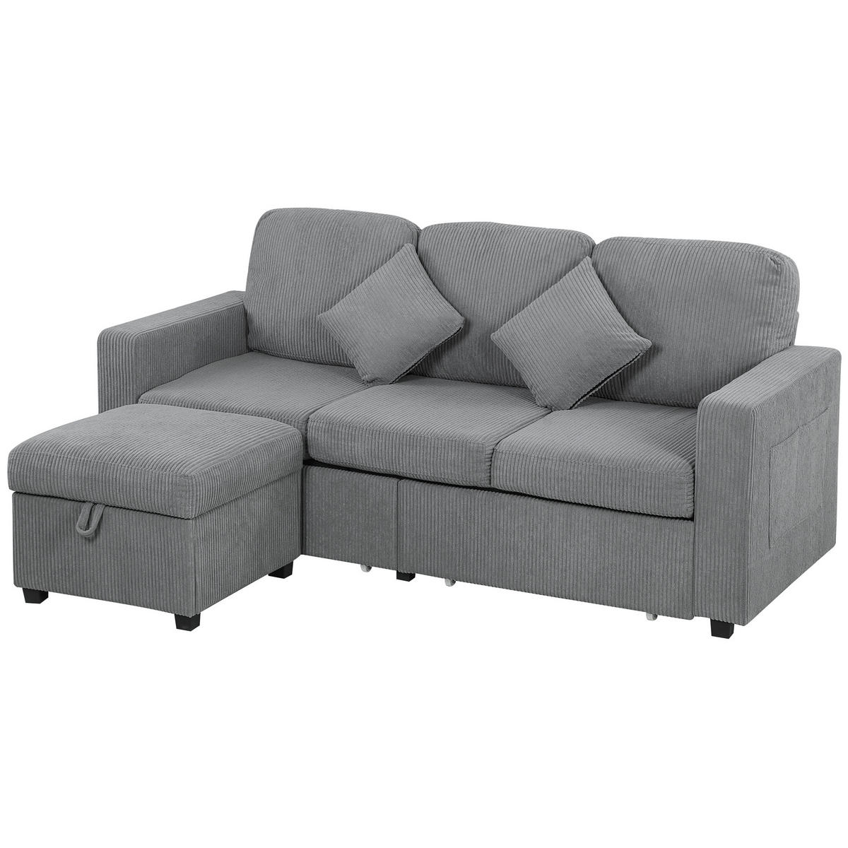 SOFA, 3-Sitzer, modular, Stauraumhocker, Cord, hellgrau, 196x139x85cm - Multicolor, Holzwerkstoff (194/85/139cm) - FORIOUS