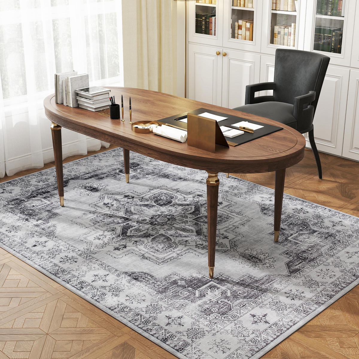 TEPPICH DE-08875 maschinenwaschbar, Anti-Rutsch, Vintage-Blumenmuster Grau - Grau, Textil (160/230cm) - ComfortXL