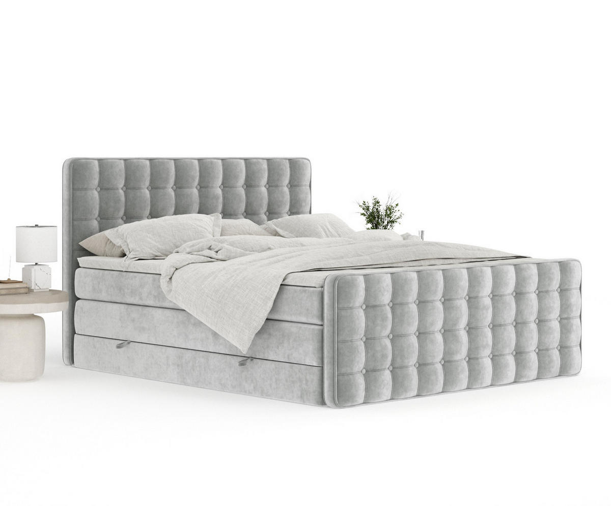 BOXSPRINGBETT Velouria Hellgrau 140/200 cm - Hellgrau/Schwarz, Holz/Holzwerkstoff (140/200cm) - Maison de Reve