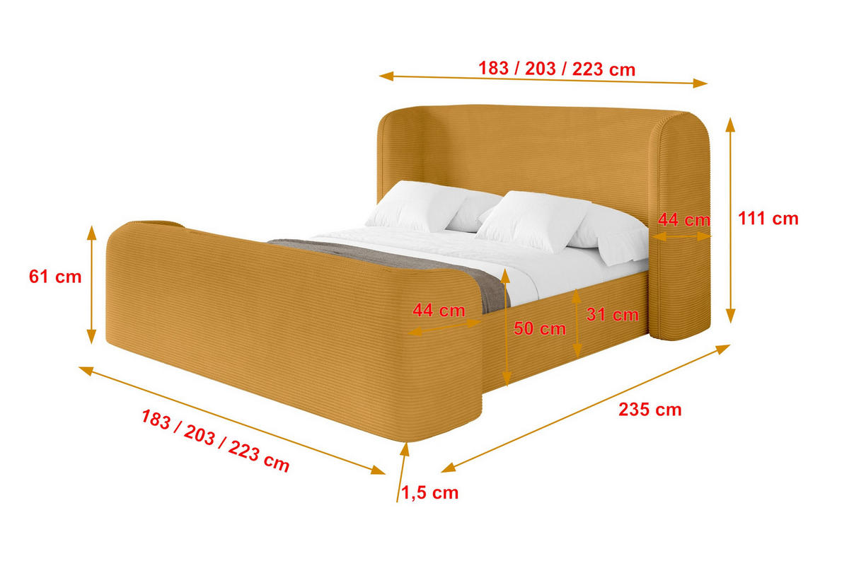 POLSTERBETT mit Bettkasten, Fußteil und Lattenrost, Boxbett ohne Matratze - ESTI-Z 160x200 Senfgelb - Currygelb, Holzwerkstoff/Textil (160/200cm) - ALTDECOR
