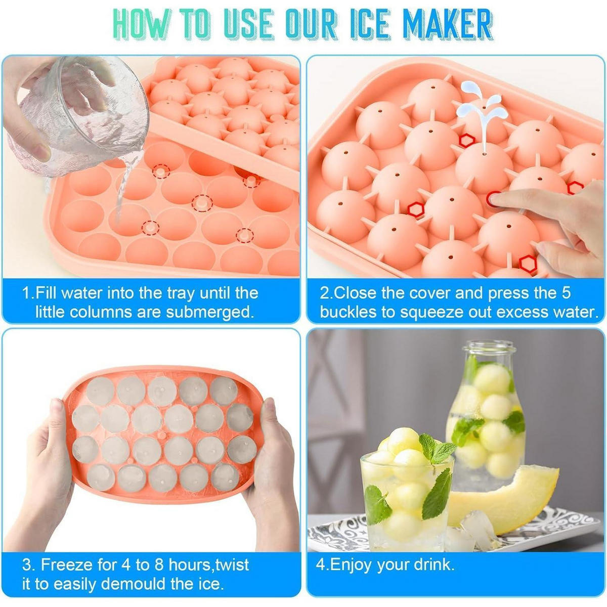 EISWÜRFELFORM Silikon Rund 2er Set Rosa - Rosa, Kunststoff (12/3.8/20cm)