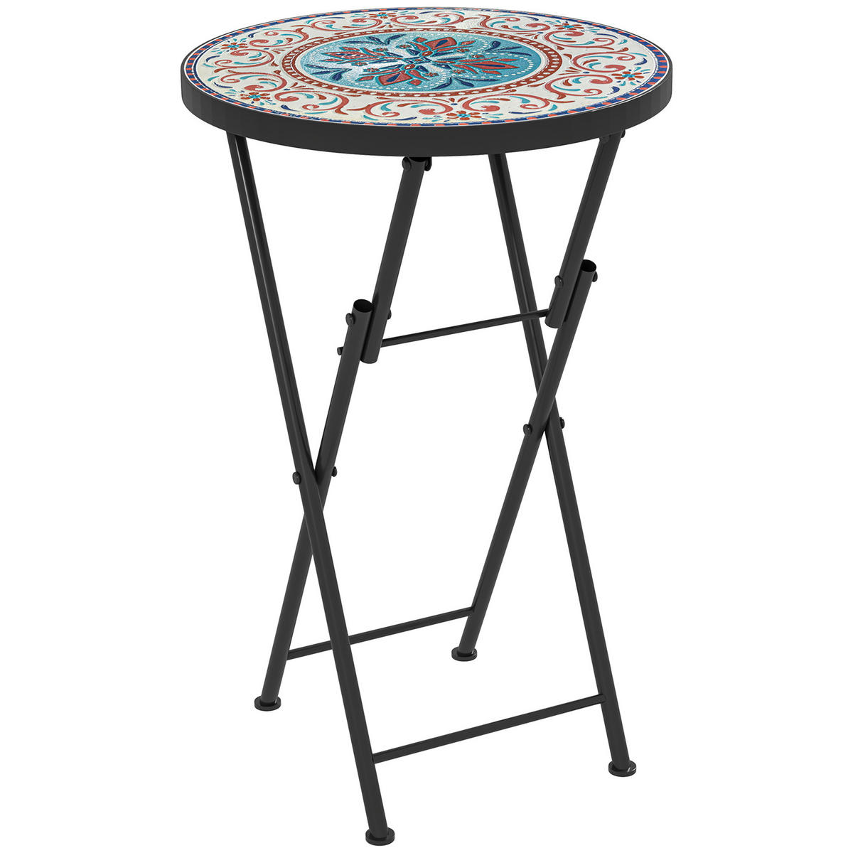 GARTENTISCH DE-07250 rund, klappbar mit Mosaik-Muster Mehrfarbig - Multicolor, Metall (35.5/35.5/55cm) - ComfortXL
