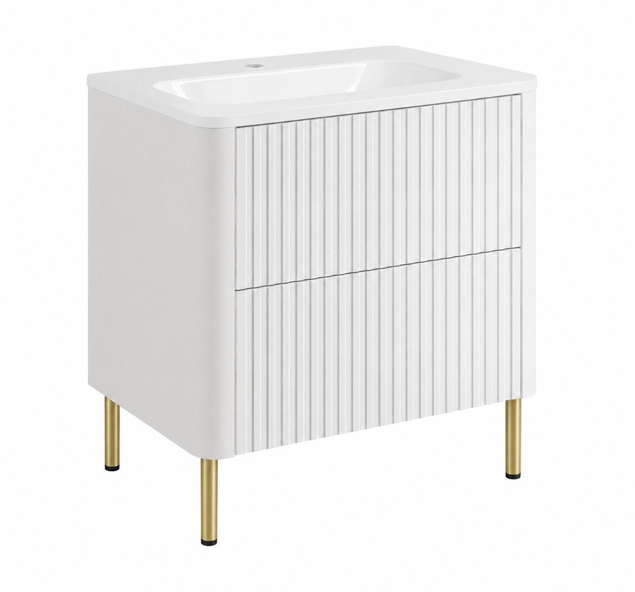 BADEZIMMERSCHRANK: Weiß, mit Waschbecken, Beine Gold, 60,7 x 44,4 x 64,9 cm - Goldfarben/Weiß, Holzwerkstoff (60.3/63.4/43.7cm) - 3XE LIVING