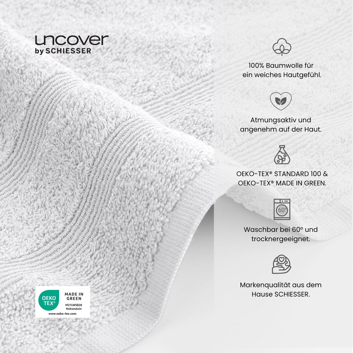 HANDTUCHSET Brooklyn - 4-teilig - 50x100cm - Weiß - Weiß, Textil (50/100cm) - Uncover by Schiesser