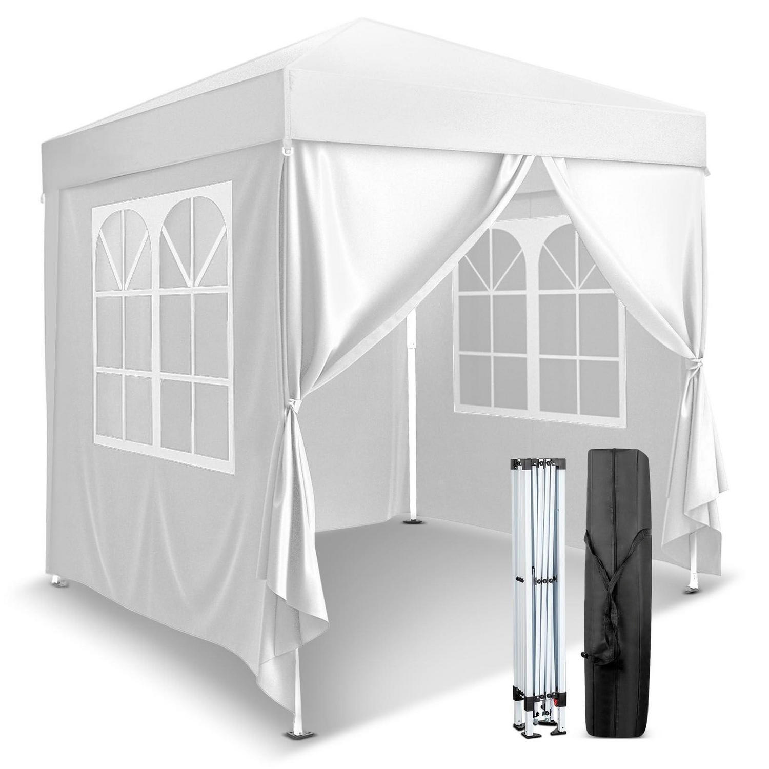 FALTPAVILLON 2 x 2 m Grau mit 4 Seitenteilen - Weiß, Metall (200/245/200cm)
