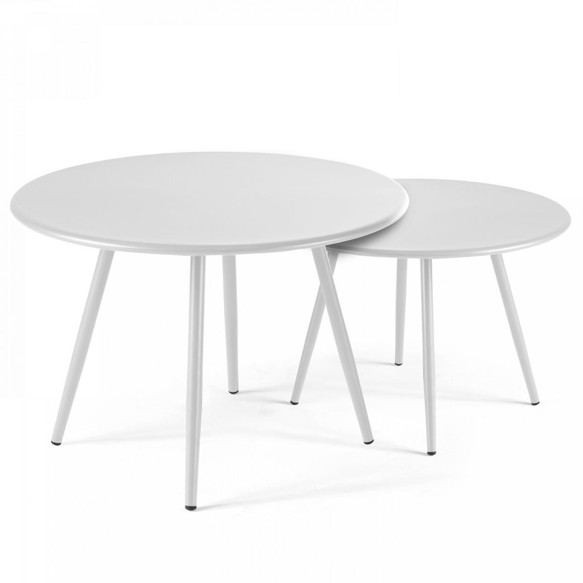 GARTEN-LOUNGETISCH 2-tlg., Weiß - Weiß, Metall (90/50/34cm) - Oviala