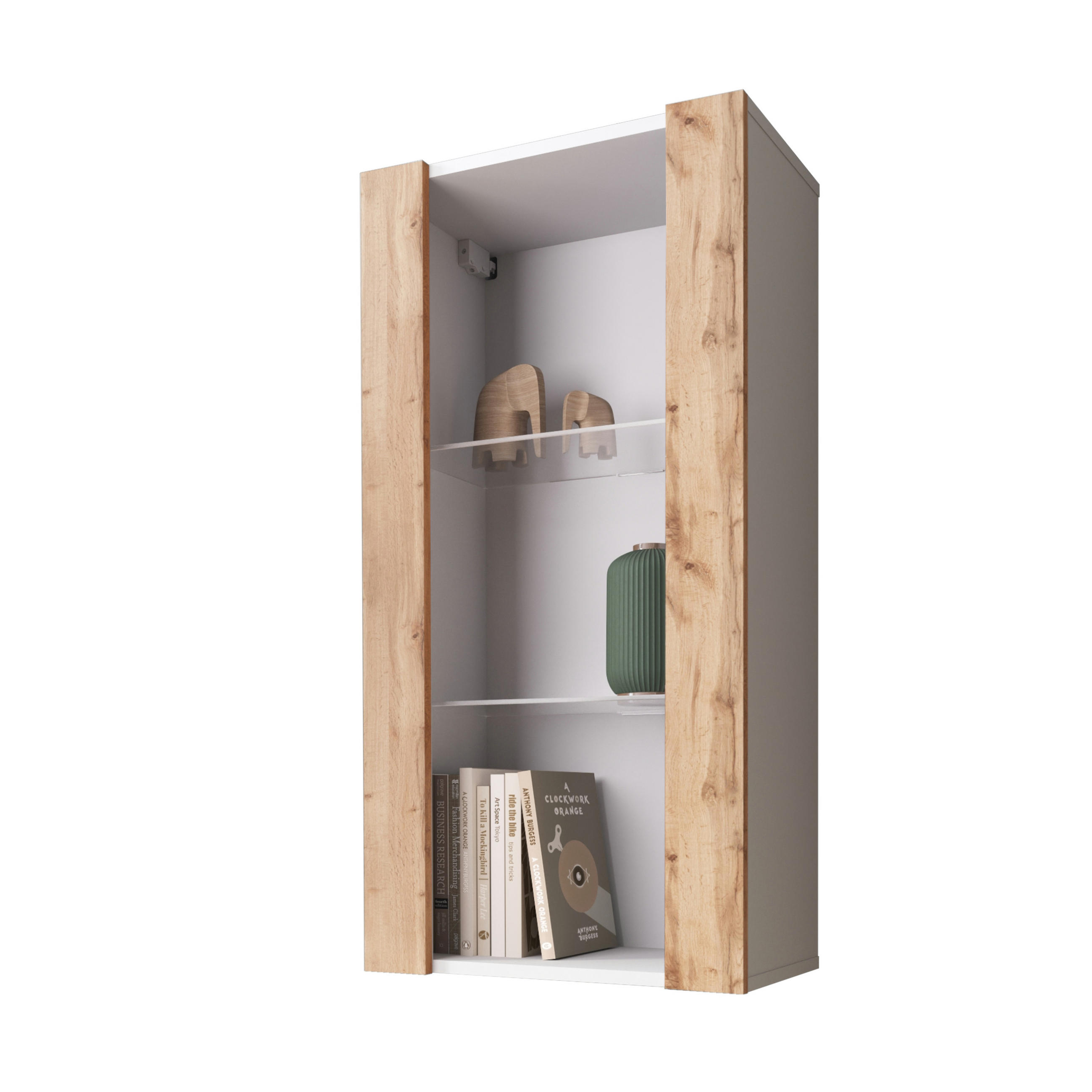 Komodee Hängevitrine Weiß, Eiche Wotan 50x100x29.5 cm