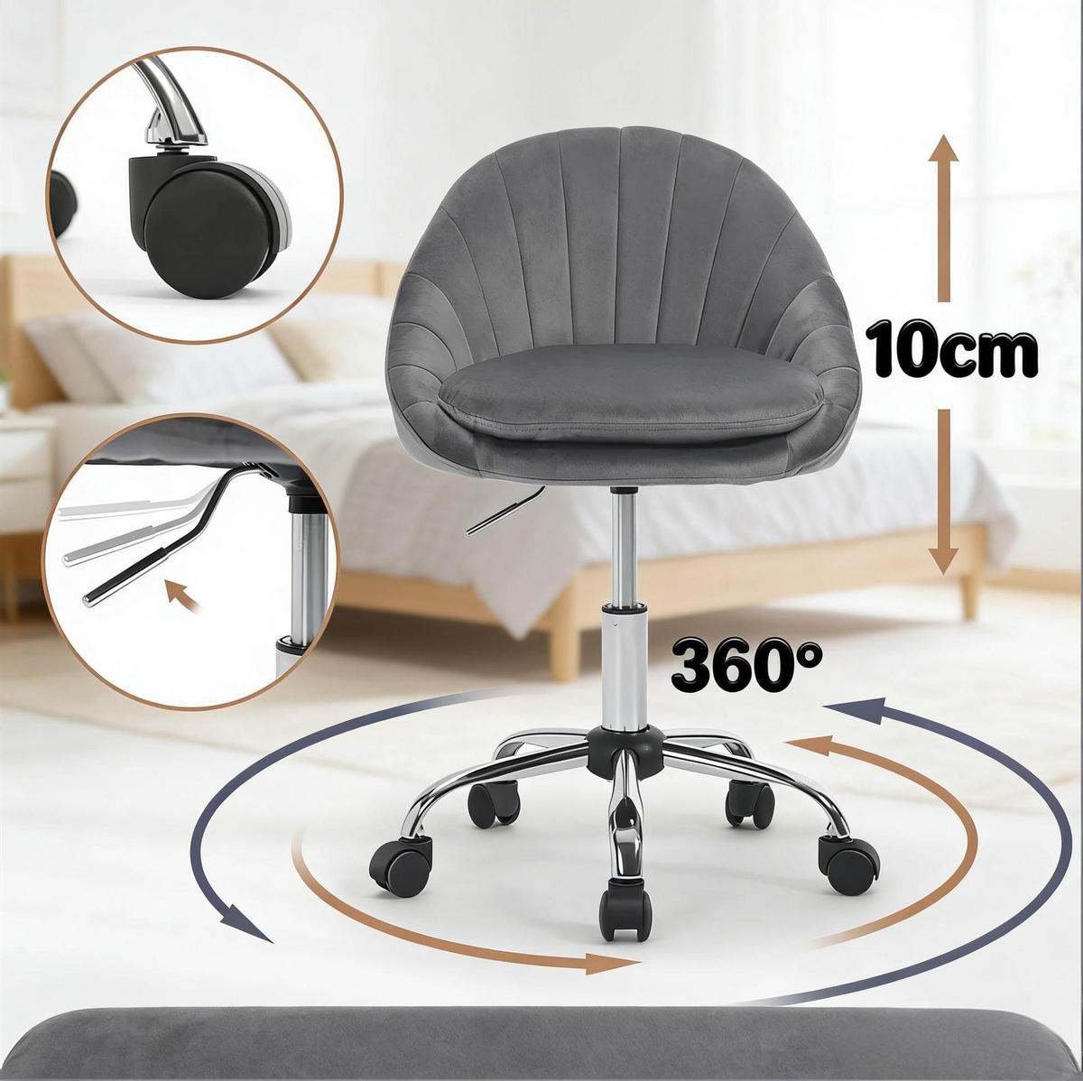 BÜROSTUHL höhenverstellbar drehbar Samt Dark Grey - Dunkelgrau, Metall (52/82/47.5cm) - Meubliv