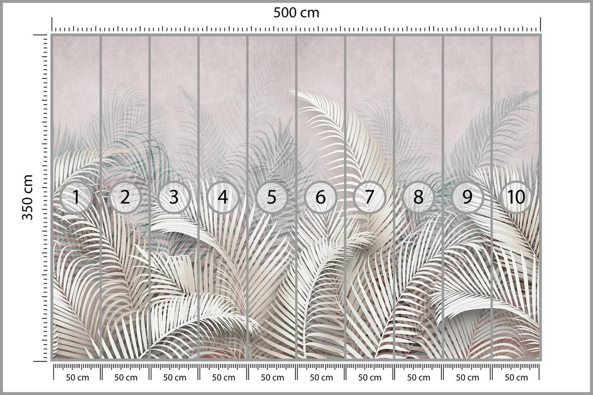 FOTOTAPETE für Schlafzimmer Tropische Blätter Palmenblätter Delikat 500x350 - Beige/Braun, Papier (500/350cm) - Muralo