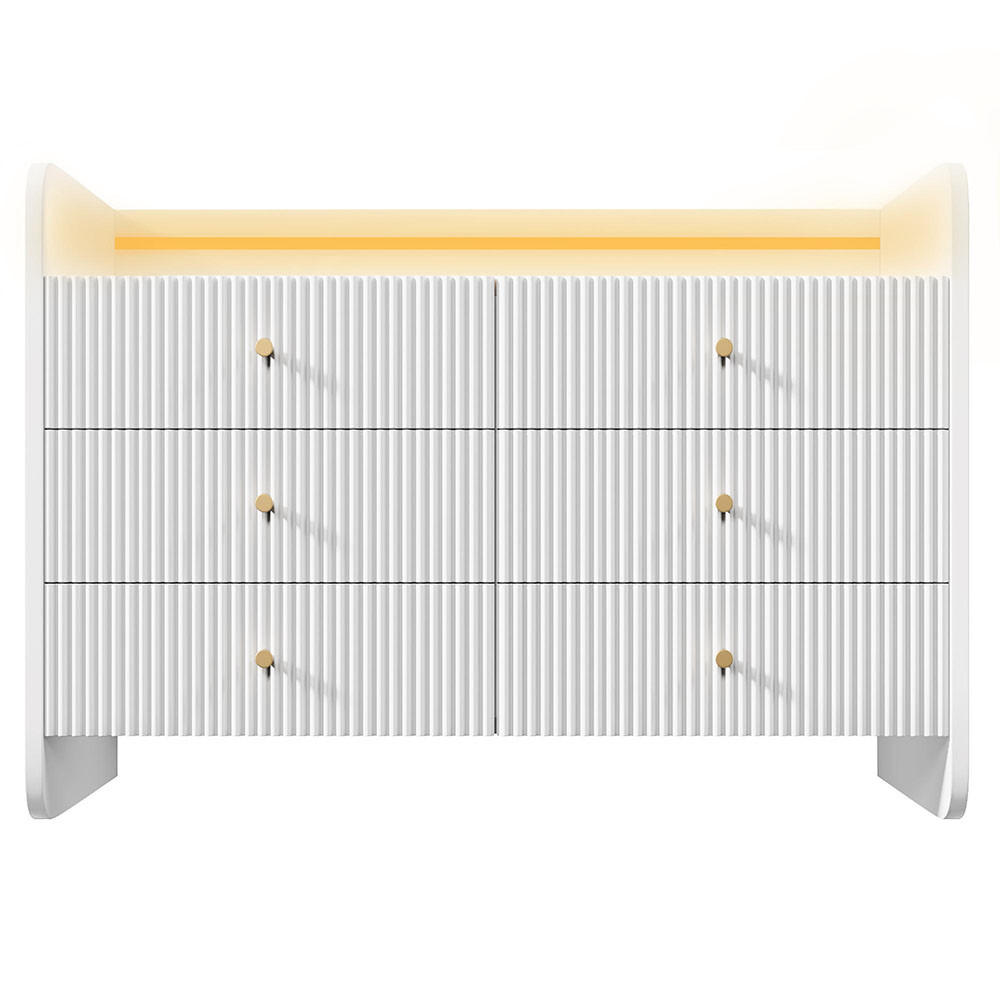 KOMMODE mit LED-Beleuchtung，Wellenförmiges Rillendesign，Weiß - Weiß, Holzwerkstoff (40/75/120cm) - KOMHTOM