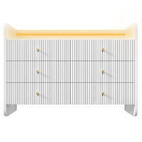KOMMODE mit LED-Beleuchtung，Wellenförmiges Rillendesign，Weiß - Weiß, Holzwerkstoff (40/75/120cm) - KOMHTOM