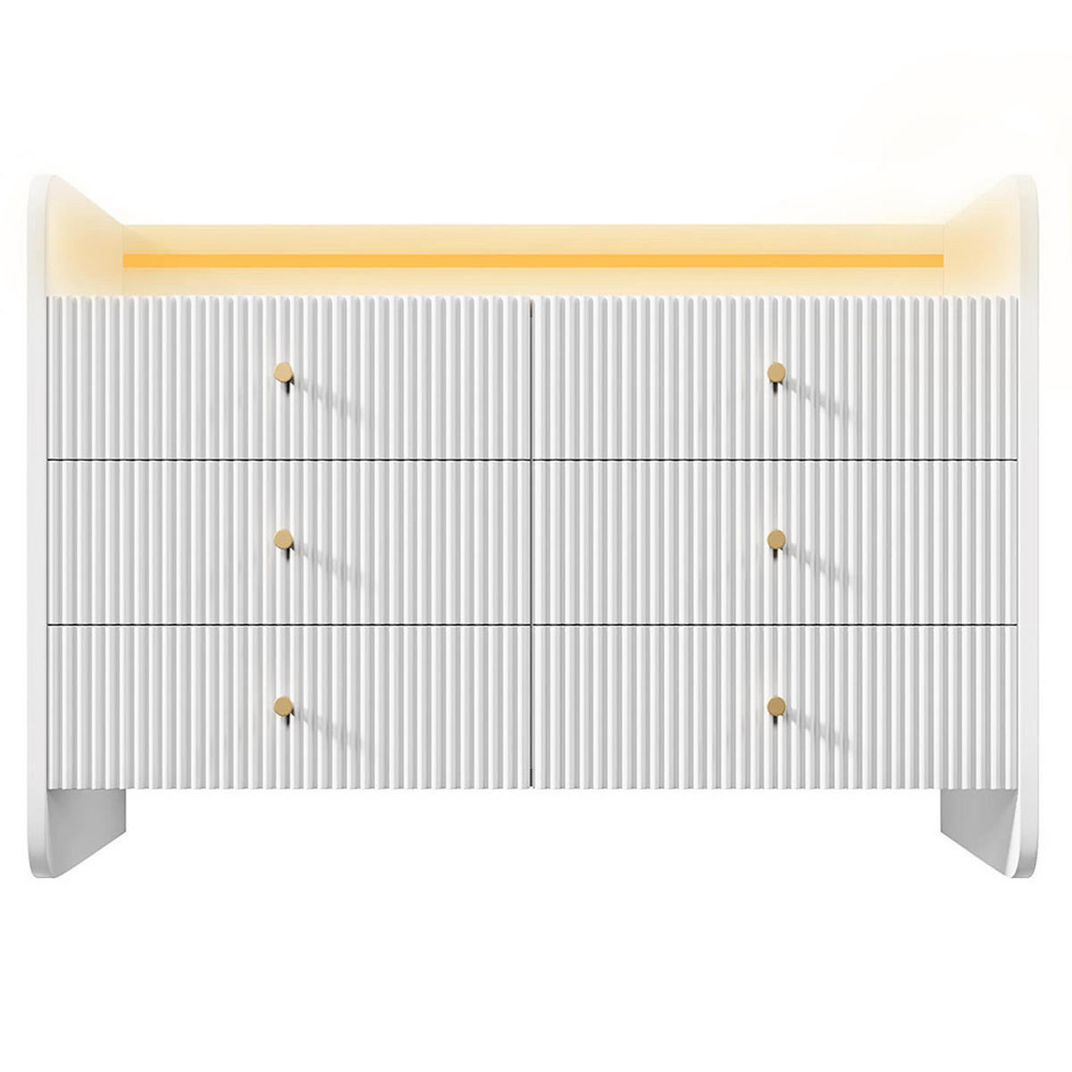 KOMMODE mit LED-Beleuchtung，Wellenförmiges Rillendesign，Weiß - Weiß, Holzwerkstoff (40/75/120cm) - KOMHTOM