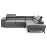 ECKSOFA PURE L Rechts mit Schlaffunktion 127x199 Velours Grau - Schwarz/Grau, Holz/Textil (204/281cm) - Muffo