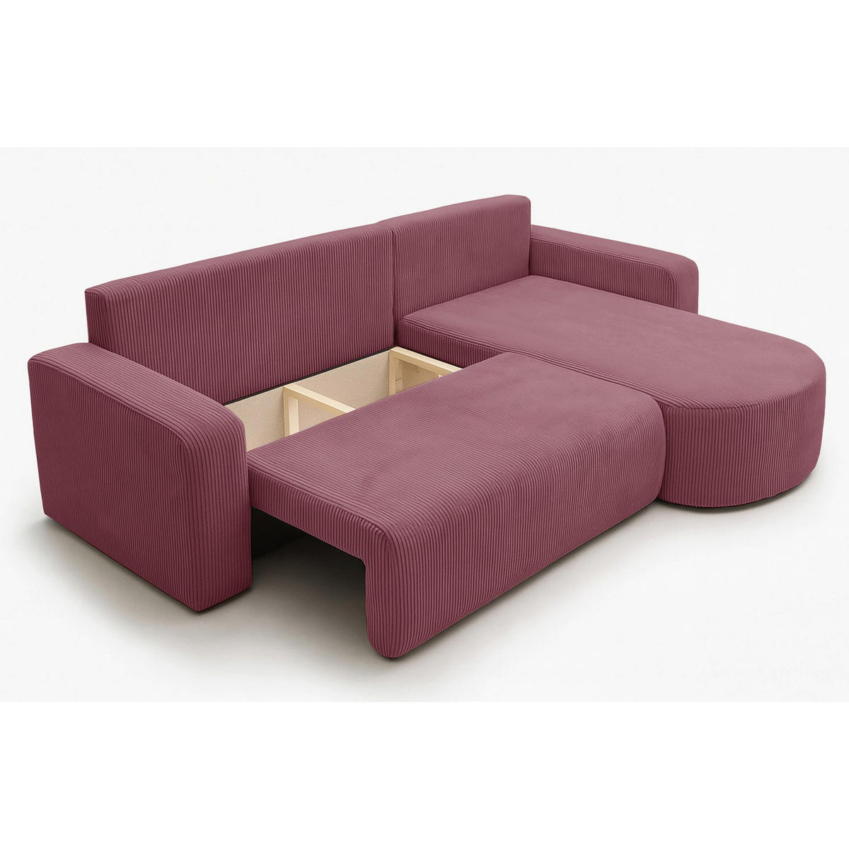 ECKSOFA mit Schlaffunktion Teeo L-Form universal mit Bettkasten Lachsfarben Cord - Koralle/Schwarz, Kunststoff/Textil (275/170cm) - Homebook