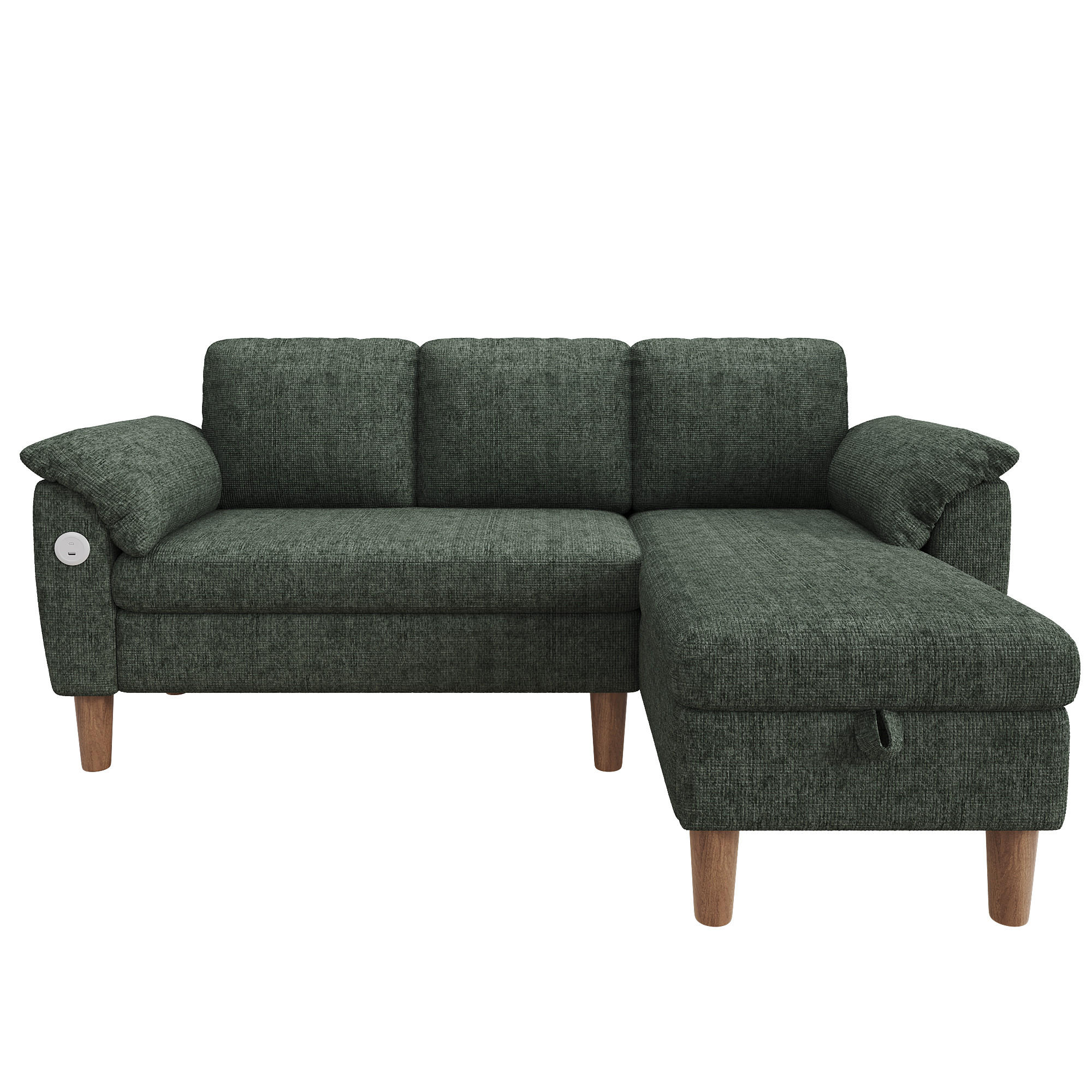 ECKSOFA 181/125/88 cm Grün mit Stauraum-Chaiselongue und USB/Type-C-Ladeanschluss - Grün, Textil (181/125cm) - Oxeza