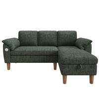 ECKSOFA 181/125/88 cm Grün mit Stauraum-Chaiselongue und USB/Type-C-Ladeanschluss - Grün, Textil (181/125cm) - Oxeza