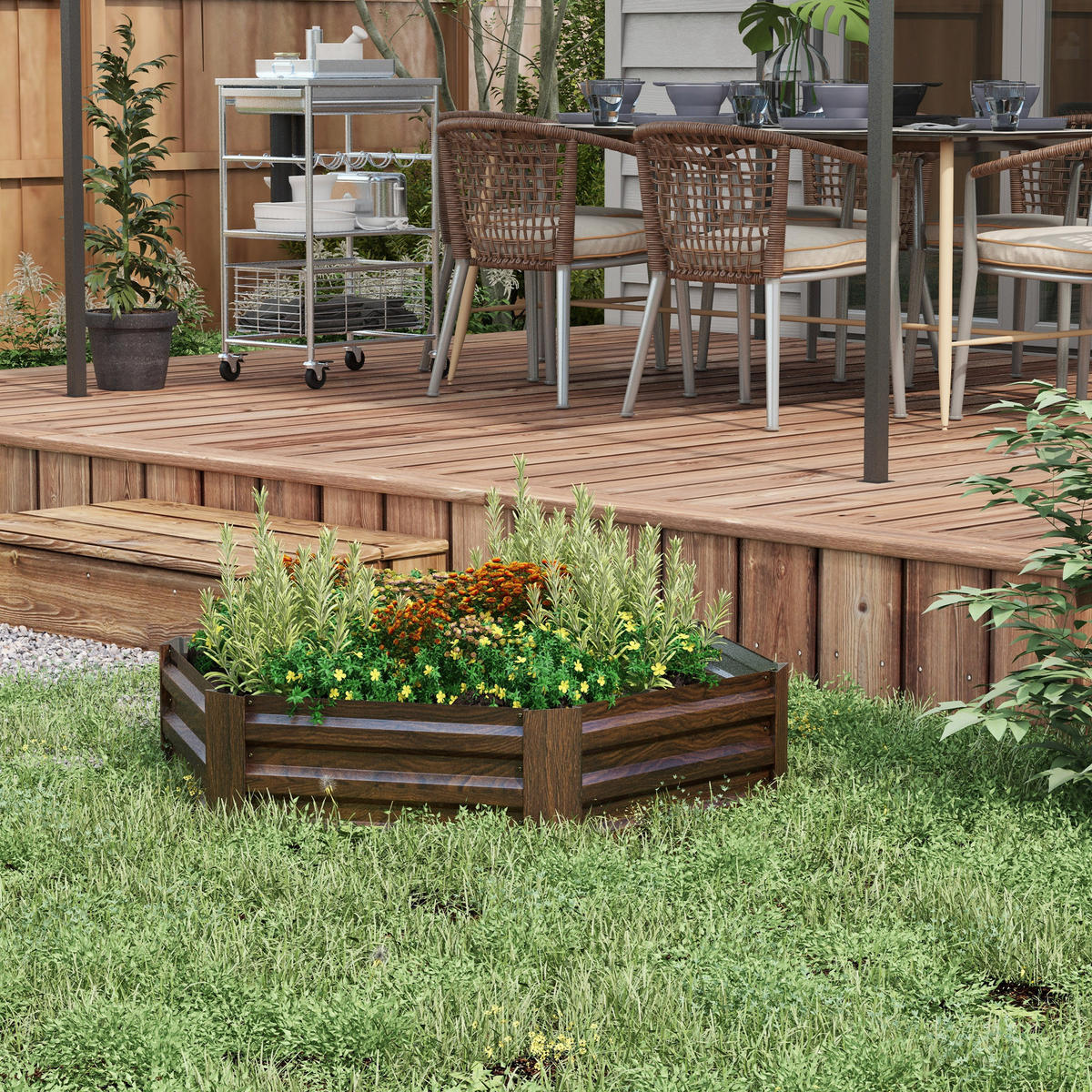 HOCHBEET aus Stahl für Balkon, Garten, Dunkelbraun, 113 x 98 x 30 cm - Braun, Metall (98/30/113cm) - Outsunny
