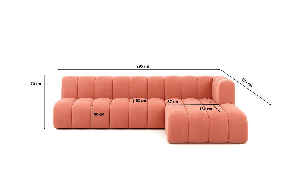 ECKSOFA GRAND L 295 cm, Stoff Salvador, Rosa, Rechts - Rosa, Holz (295/179cm) - Kaiser Möbel