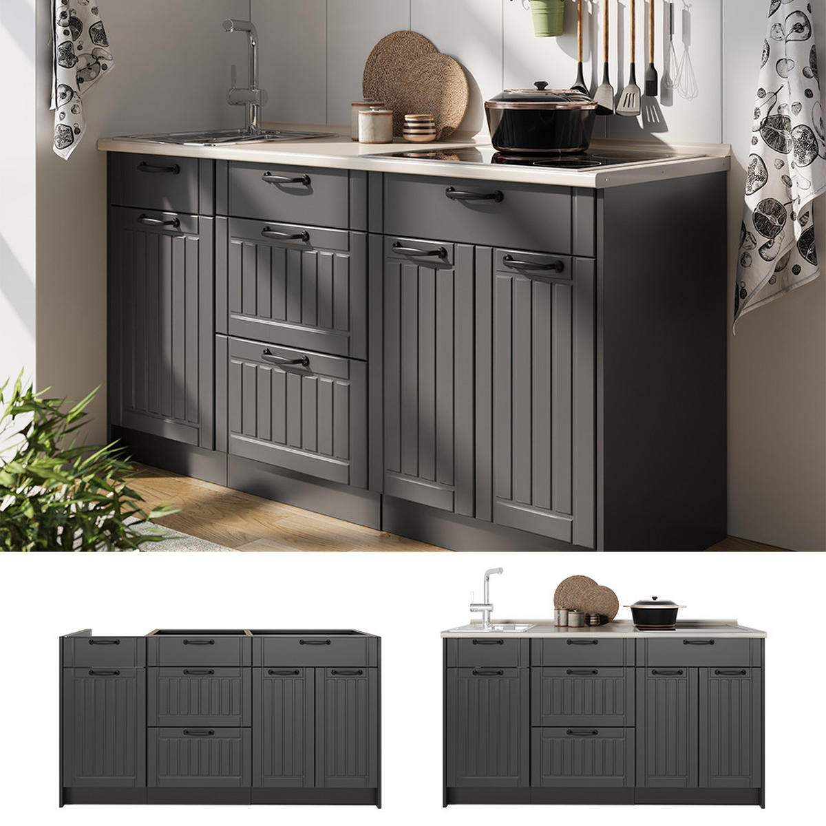KUCHYNSKÝ BLOK Fame-Line, Tmavo-sivá/antracitová, 150 cm, AP Antracit - antracitová/tmavosivá, kompozitné drevo (150/82/60cm) - Vicco