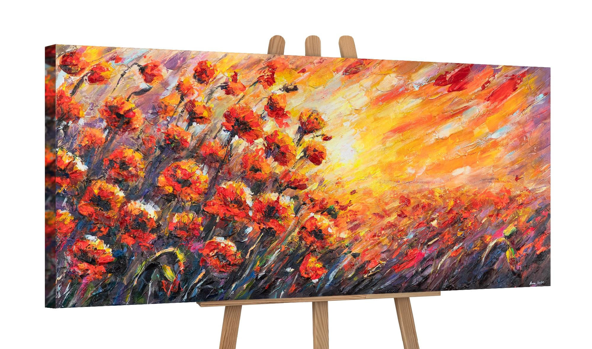 GEMÄLDE Sonnige Mohnblumen auf Keilrahmen 115x50 cm - Rot, Holz (115/50cm) - YS-art gallery