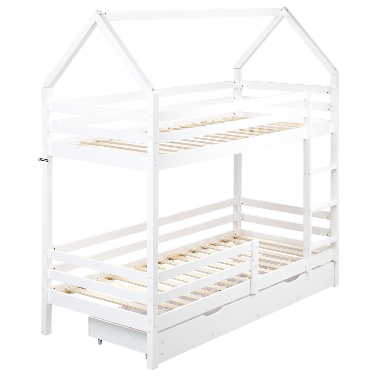 HOCHBETT mit Schaubladen 90x200 cm Weiß Girgols - Weiß, Holz (90/200cm) - Beliani