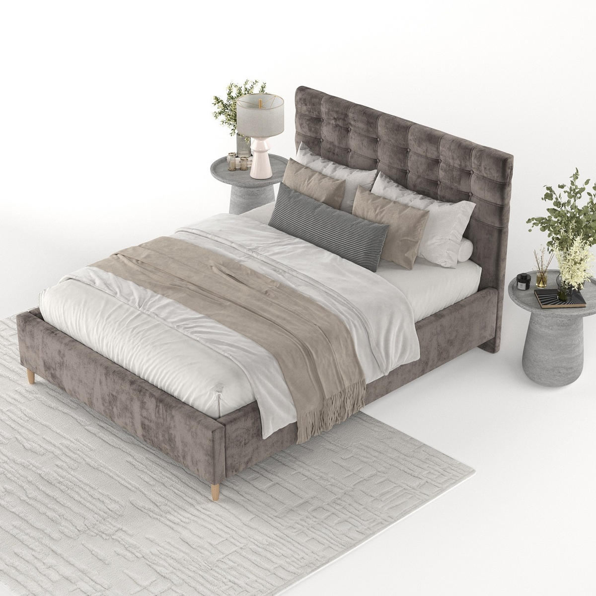 POLSTERBETT Soma 140/200 cm Braun im Lotta Stoff - Naturfarben/Braun, Holz/Holzwerkstoff (140/200cm) - AltaBeds