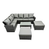BALKONMÖBEL-SETS mit Ecksofa,Länglicher Couchtisch,2 große Fußhocker Polyrattan Dunkelgrau 8-Sitzer - Dunkelgrau/Grau, Glas/Kunststoff - Fimous