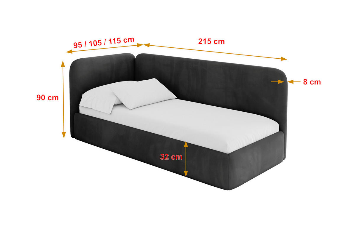 EINZELLBETT Jugendbett mit Bettkasten und Matratze H3/H4, Rechts - ELSY 80x200 Schwarz - Anthrazit, Holzwerkstoff/Textil (80/200cm) - ALTDECOR
