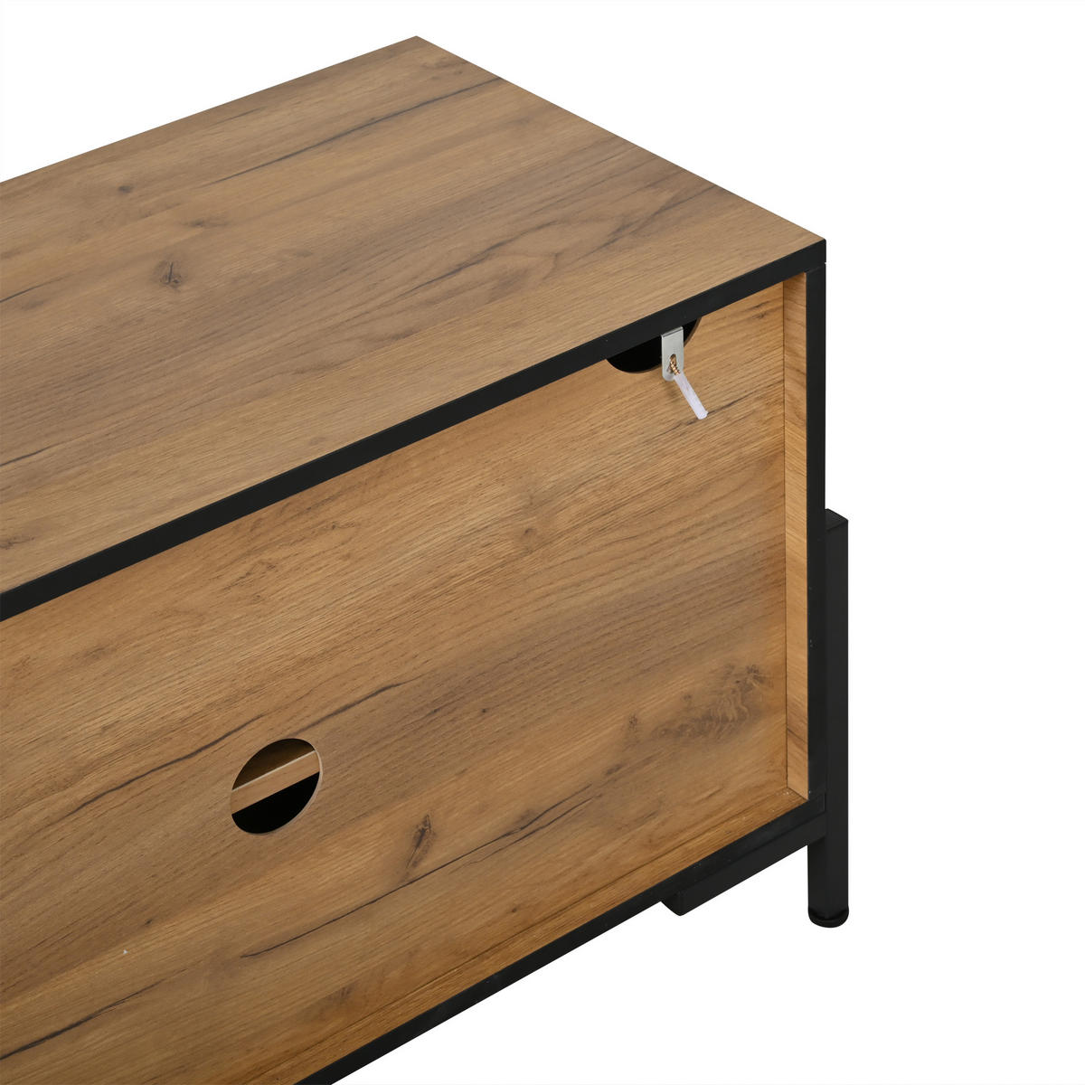 LOWBOARD in Holzfarbe TV-Schrank mit Kabelmanagement für Fernseher um die 65 Zoll, B153/T40H50cm - Schwarz/Naturfarben, Holzwerkstoff/Metall (153/50/40cm) - STILVORA