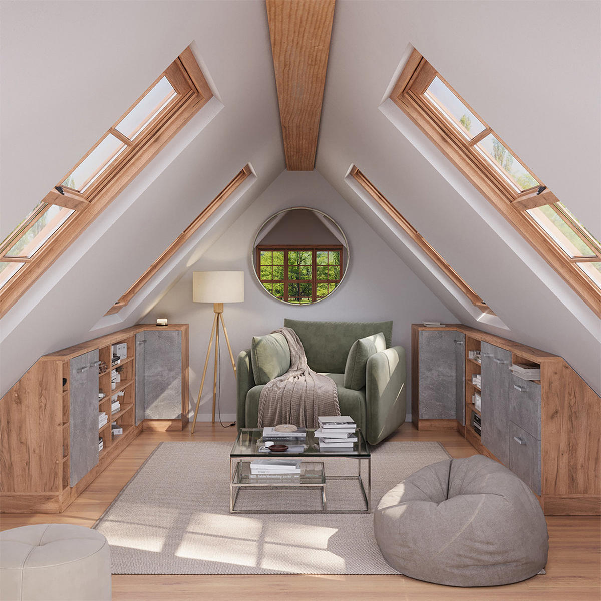 DACHSCHRÄGENSCHRANK ECKSCHRANK Rion Beton/Goldkraft Eiche 75.6 x 81.6 cm mit 1 Tür - Honigeiche/Grau, Holzwerkstoff (75.6/81.6/75.6cm) - Vicco