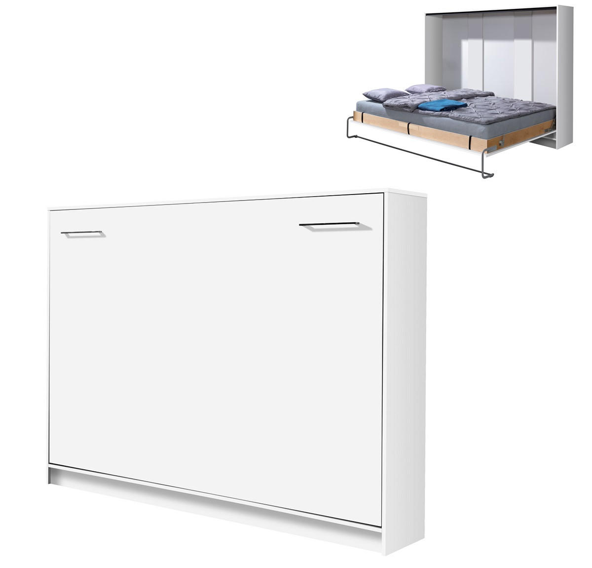 SCHRANKBETT Wandklappbett horizontal HB 140x200 - Weiß-Matt - Weiß, Holzwerkstoff (140/200cm) - QMM TraumMöbel
