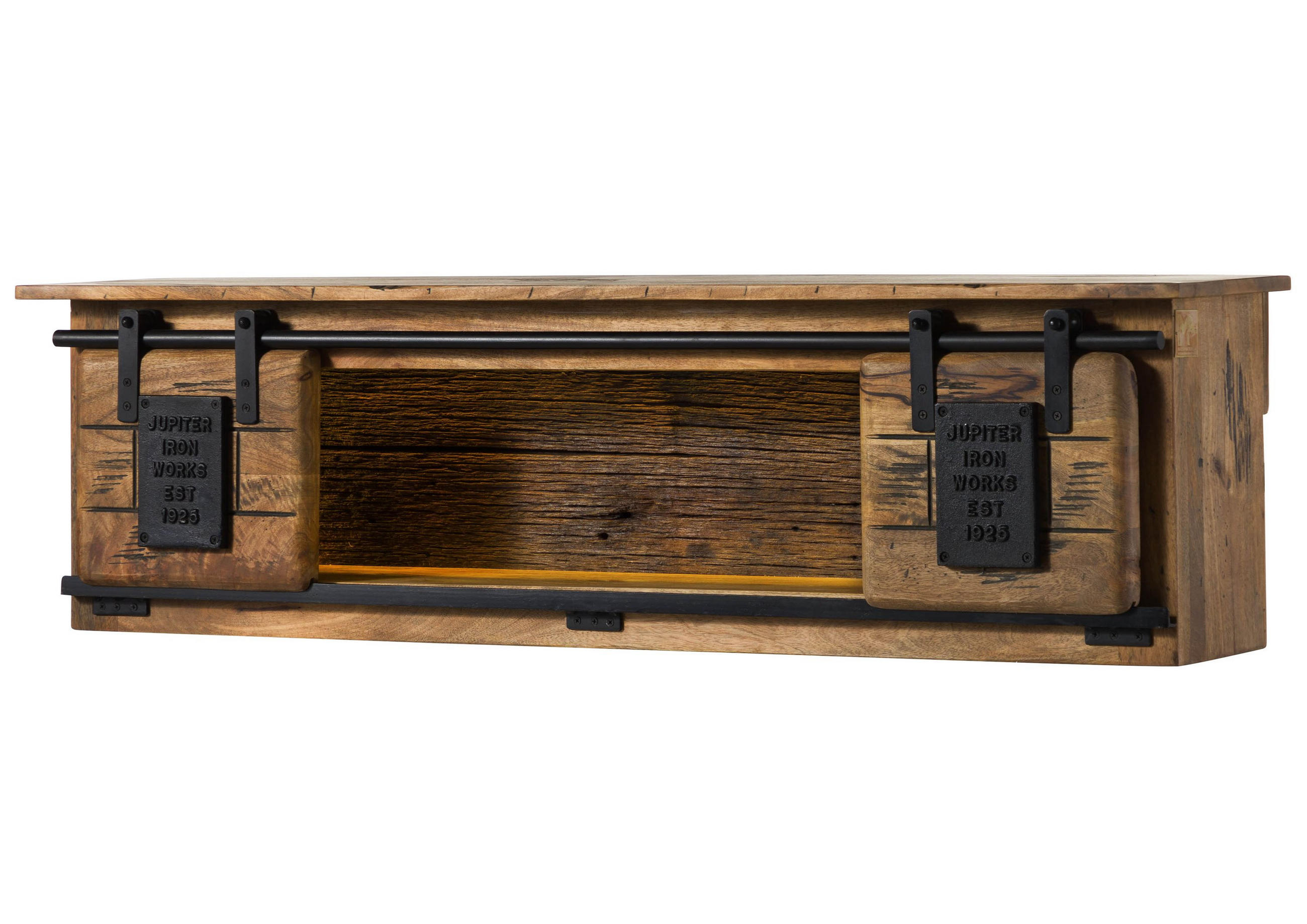 WANDREGAL Mango / Altholz 130x25x35 natur lackiert RAILWAY LUX #152 - Naturfarben, Holz (130/35/25cm) - Massivmoebel24