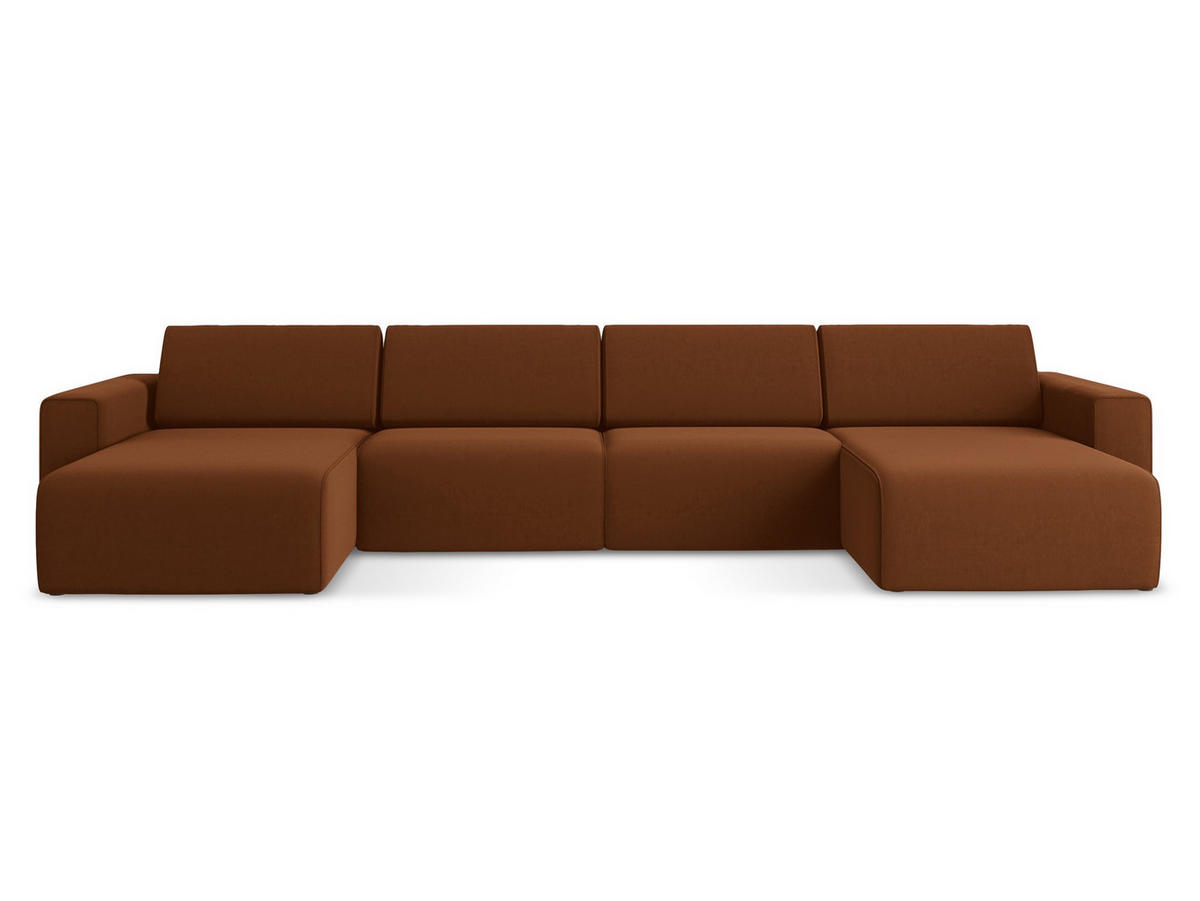 WOHNLANDSCHAFT Samt Stoff Orange - Rot/Terra cotta, Kunststoff/Textil (404/80/167cm) - Makamii