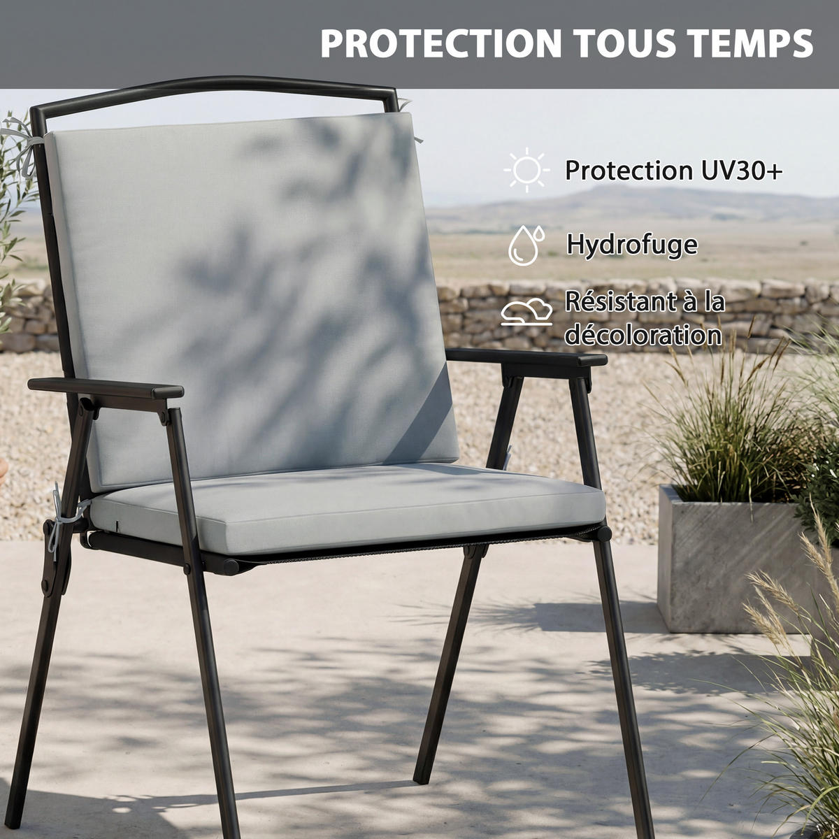 SITZKISSEN 2er-Set DE-16735 50x50 cm, 7 cm dick, UV30+ Grau - Hellgrau, Textil (50/50/7cm) - ComfortXL