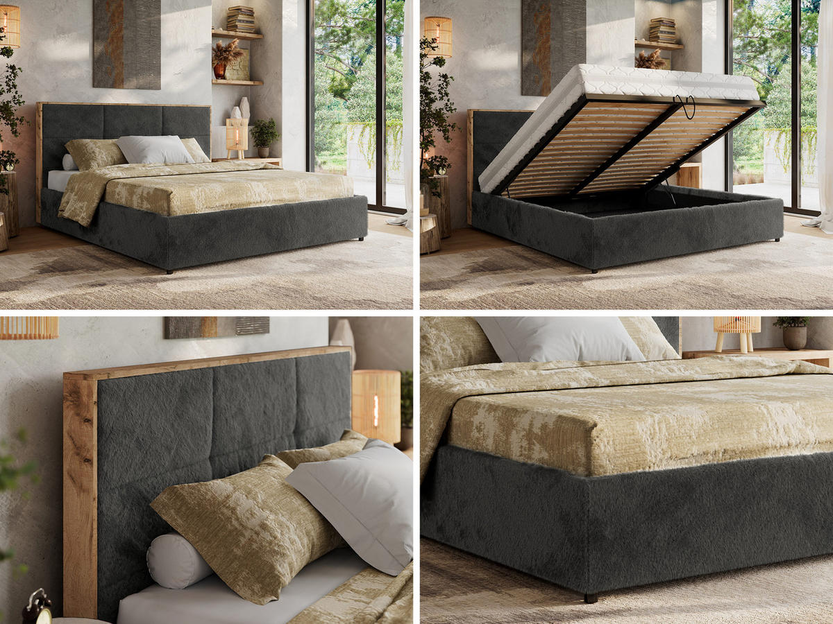 POLSTERBETT LERIO CLASSIC 160/200 - Dunkelgrau Plüsch - Schaum-Matratze - Dunkelgrau, Textil (160/200cm) - MKS